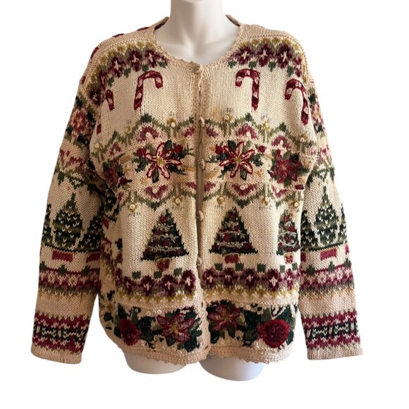 Vintage Tiara Petites Beaded Christmas Tree Cardigan | PM - Picture 3 of 9